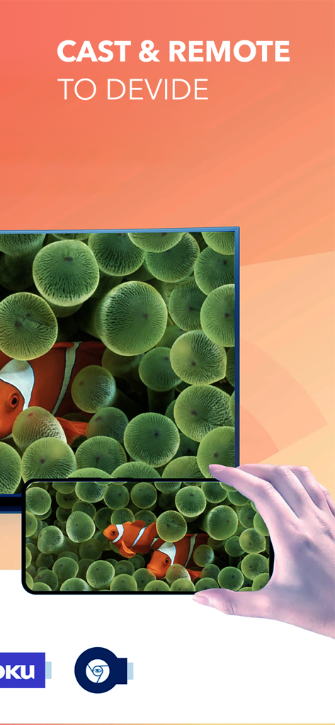 A smartphone mirroring a high-definition image of a clownfish to a large smart TV screen