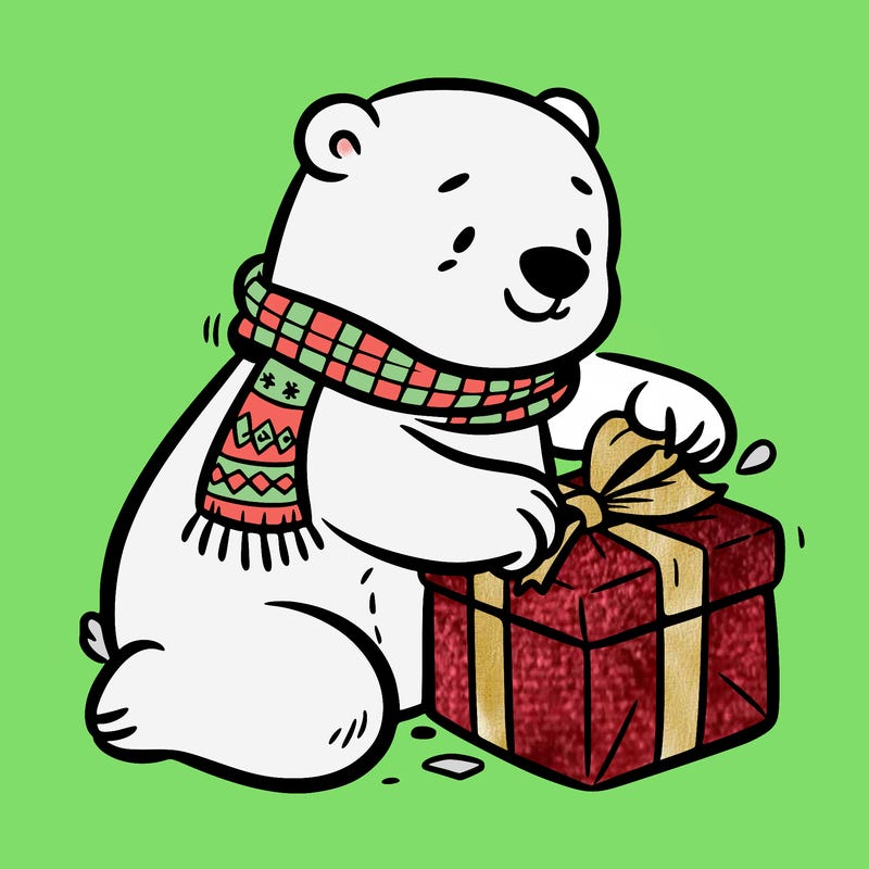 polar bear wrapping a present