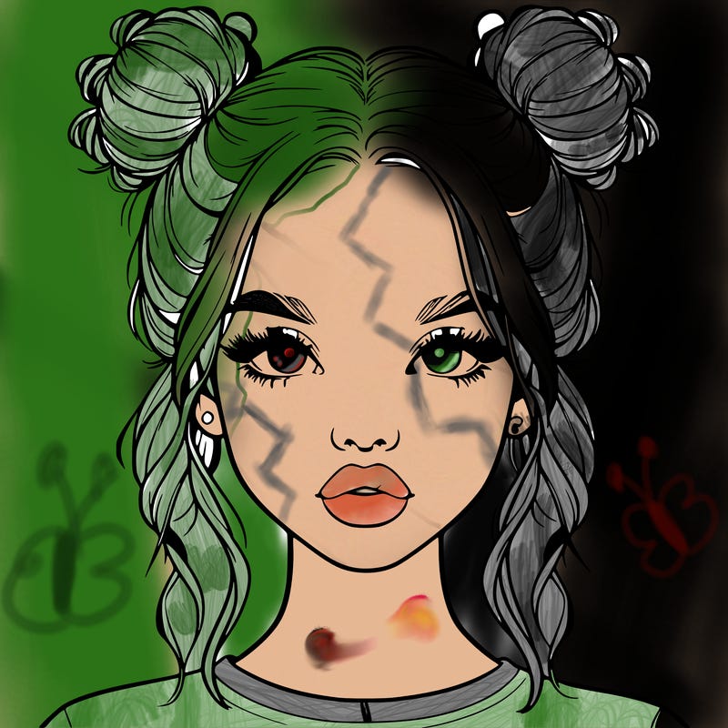 realistic girl with two buns in hair and lips