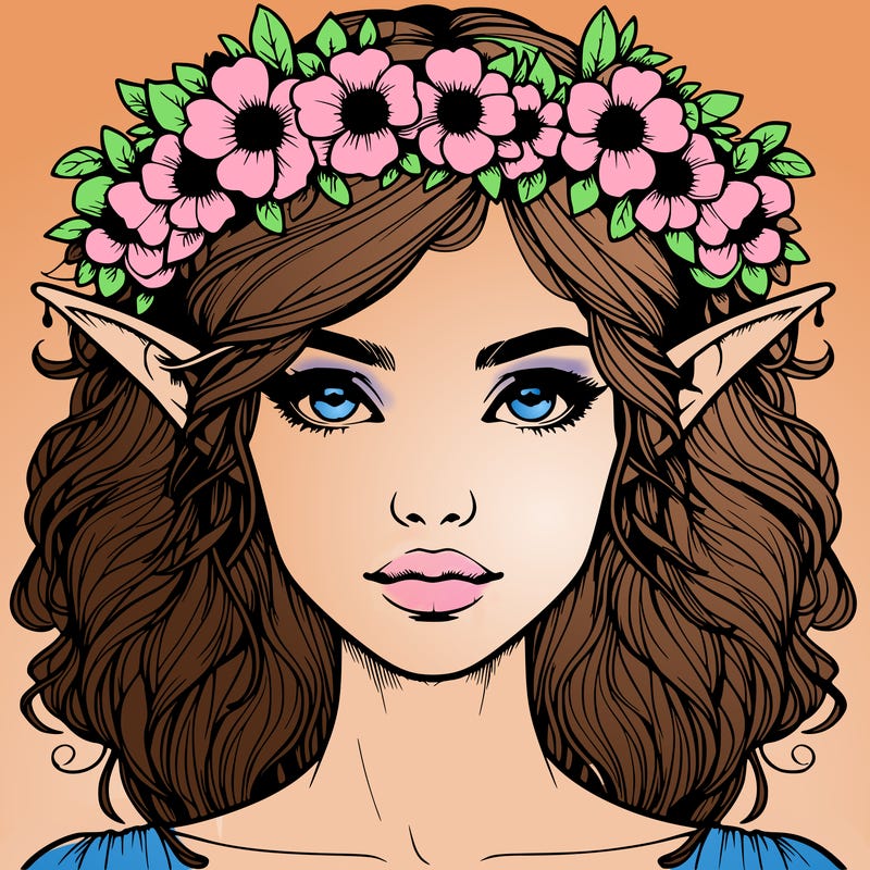 realistic female elf with flower crown