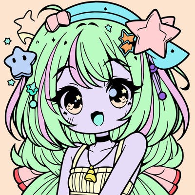 cute anime girl with star accessories