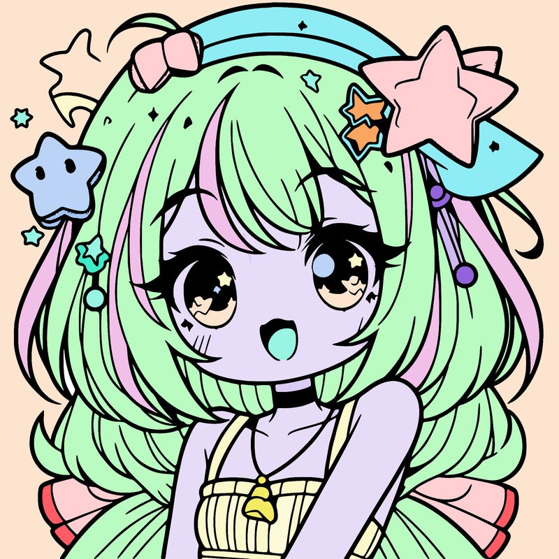 cute anime girl with star accessories