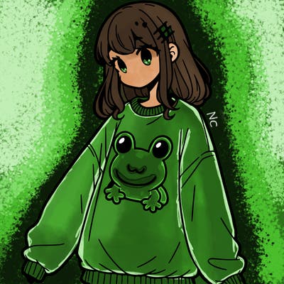 girl wearing frogging sweatshirt