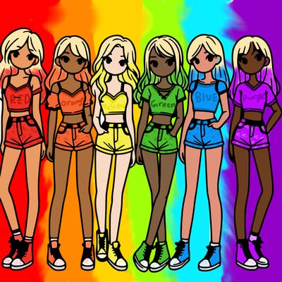 a group of girls wearing crop tops and shorts