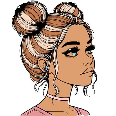 realistic girl with buns on the top of her head