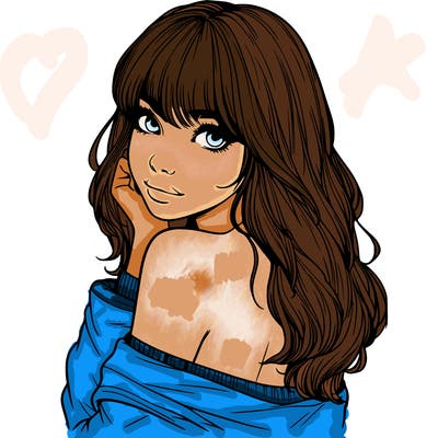 realistic girl with bangs looking over her shoulder