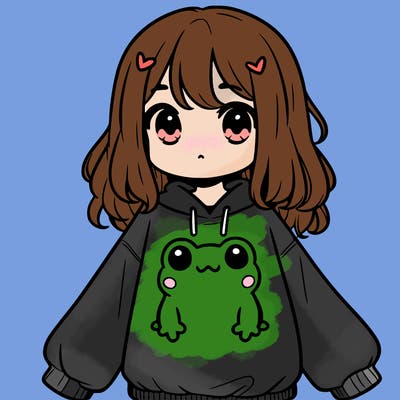 girl wearing frogging sweatshirt