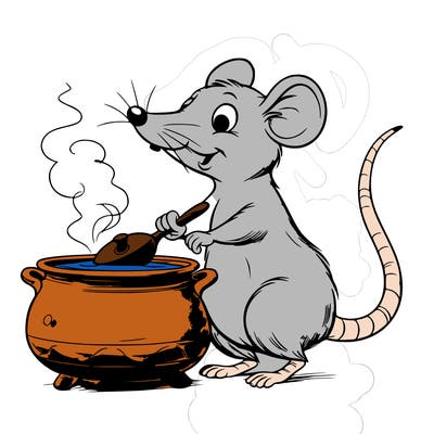 a rat with a long snout and big eyes that cooks with an era while standing on 2 legs realistic