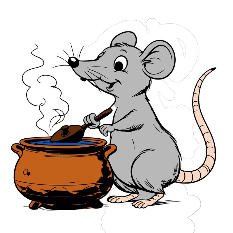 a rat with a long snout and big eyes that cooks with an era while standing on 2 legs realistic
