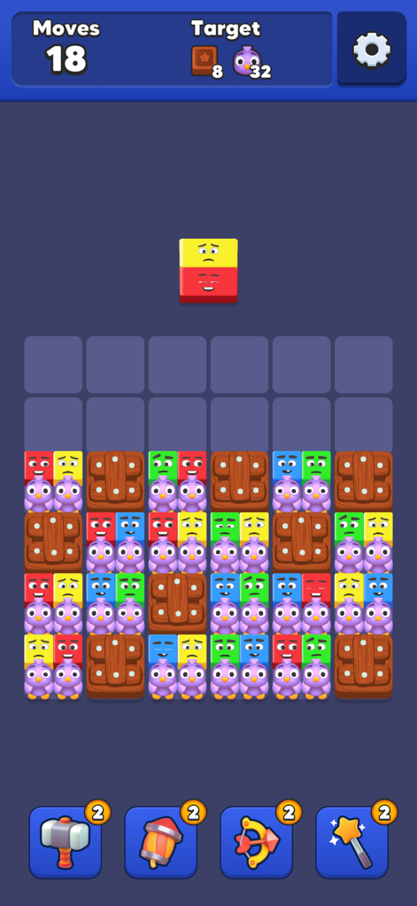 Gameplay screen of Drop Jelly puzzle game showing colorful blocks and power ups