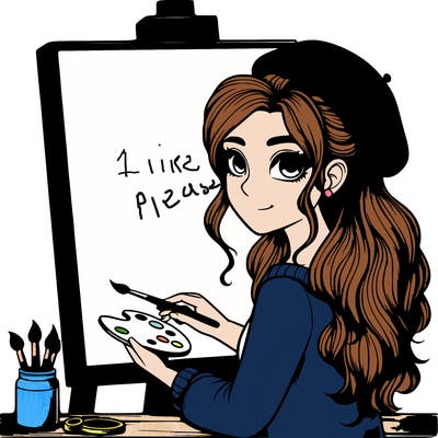 realistic girl artist painting a blank canvas