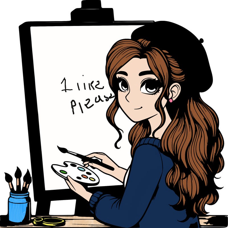 realistic girl artist painting a blank canvas