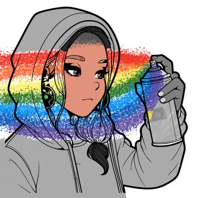 a realistic girl, spray painting