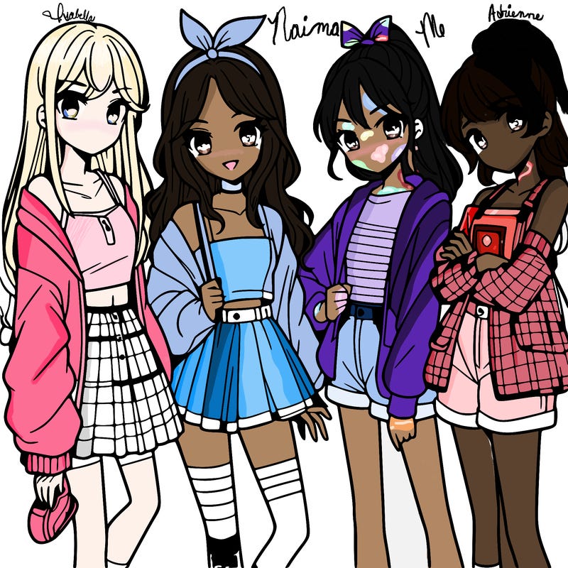 teen manga girls group of 4
