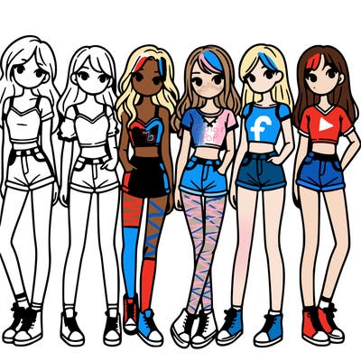 a group of girls wearing crop tops and shorts
