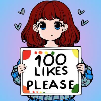 a girl holding a sign saying 100 likes please