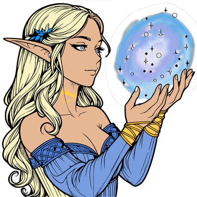 realistic elf girl doing magic