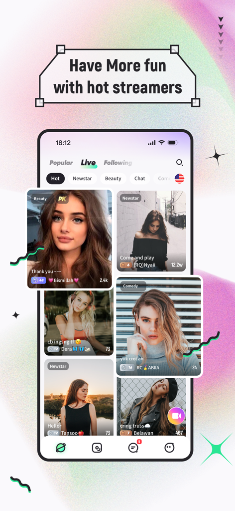 DreamLike-Video-Chat - DreamLike app interface featuring a grid of live video chat streamers