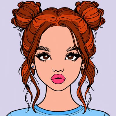 realistic girl with two buns in hair and lips
