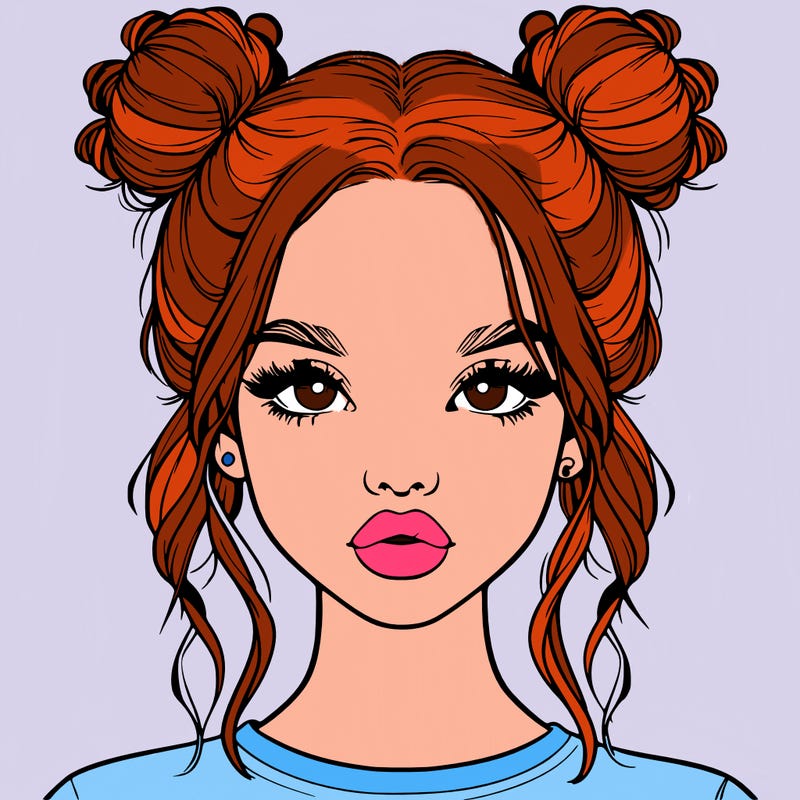 realistic girl with two buns in hair and lips