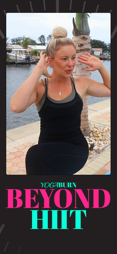 Yoga Burn App - Zoe Bray Cotton performing a fitness routine for the Yoga Burn Beyond HIIT program