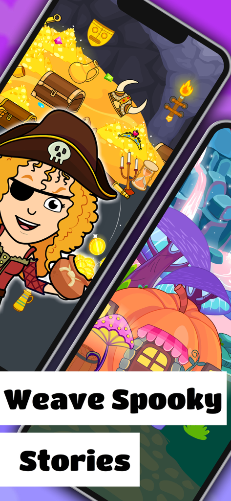 A pirate character with gold and a pumpkin house in Tizi City Wonder World.