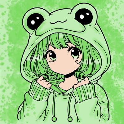 a cute teenage girl wearing a frog hoodie