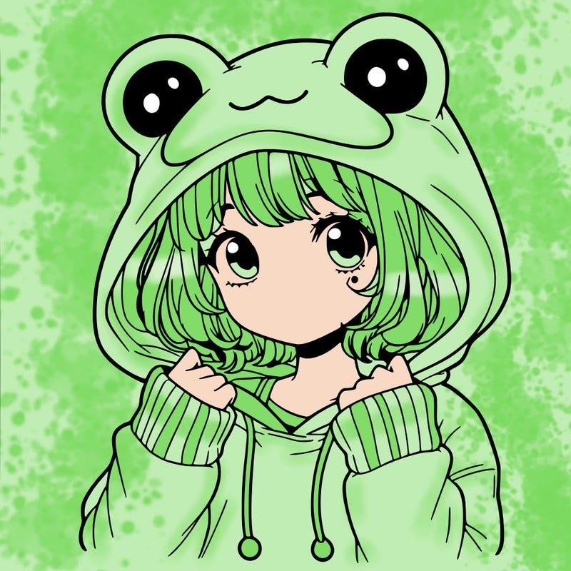 a cute teenage girl wearing a frog hoodie