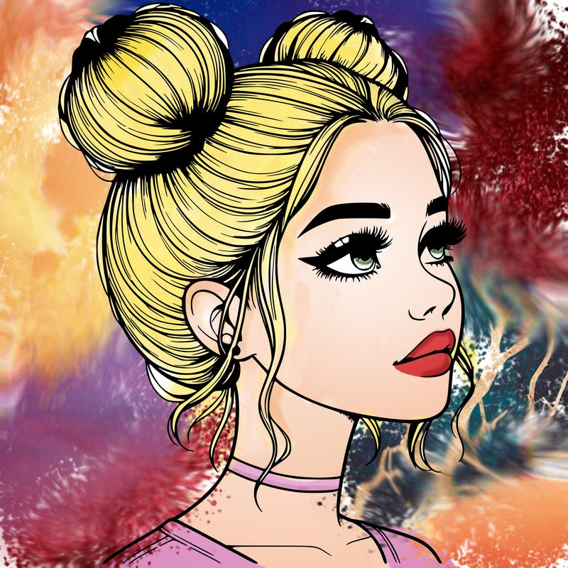 realistic girl with buns on the top of her head