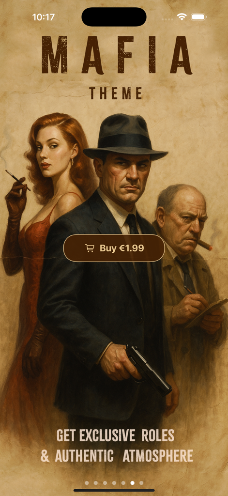 WOLF - Party Game - WOLF party game premium mafia theme interface with noir style characters