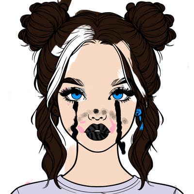 realistic girl with two buns in hair and lips