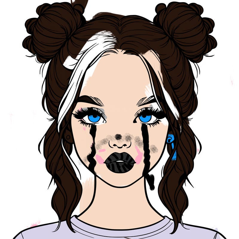 realistic girl with two buns in hair and lips