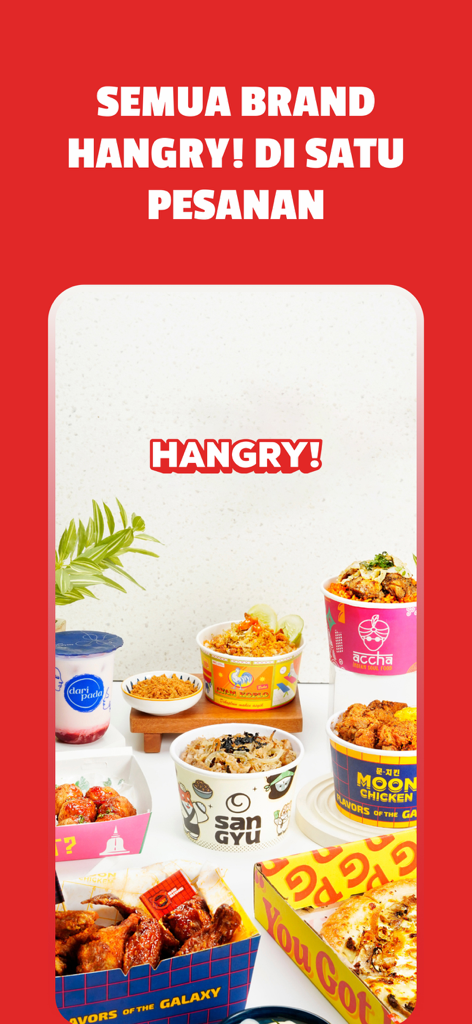 Una variedad de platos de comida de múltiples marcas disponibles en un solo pedido en la app Hangry