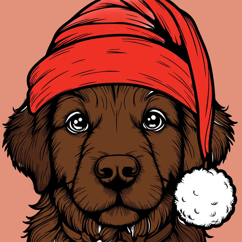 realistic dog with a christmas hat