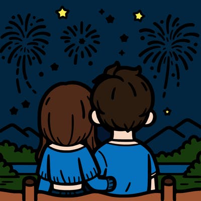 couple watching fireworks