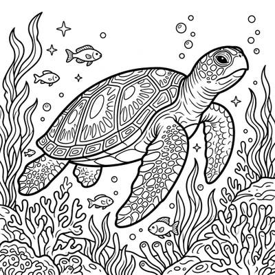 Embark on a calming underwater journey with this beautiful sea turtle coloring page, thoughtfully designed with large print for seniors. Discover an engaging marine scene featuring a graceful turtle, vibrant coral, and playful fish, perfect for a relaxing coloring experience.