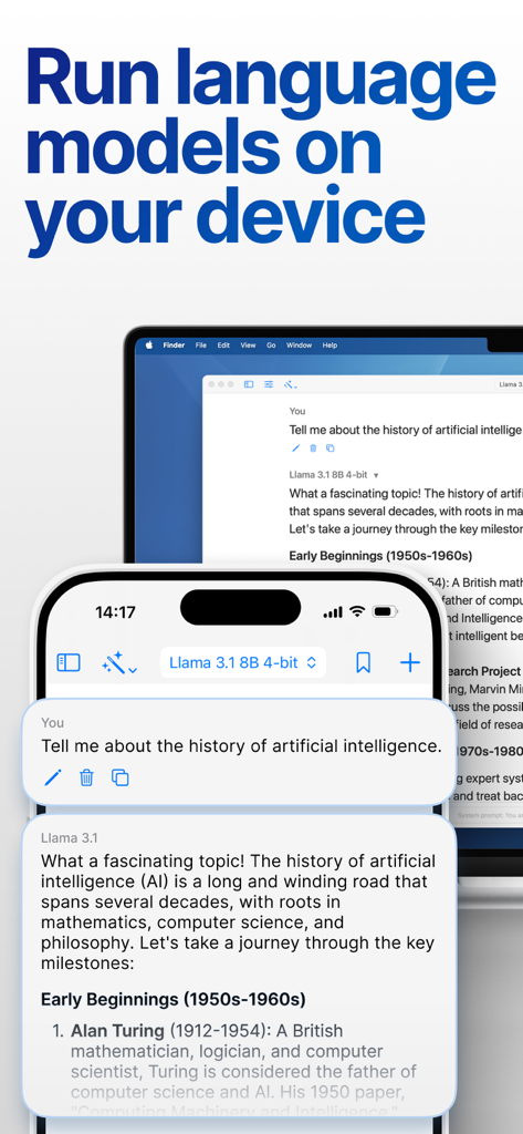 Local Chat: Private AI Chatbot - Local Chat app interface showing private AI language models running on iPhone and Mac