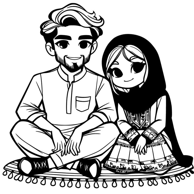 cute couple handsome guy goth girl sitting together