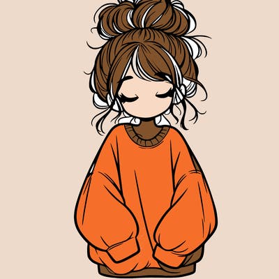 girl with baggy sweatshirt and messy bun