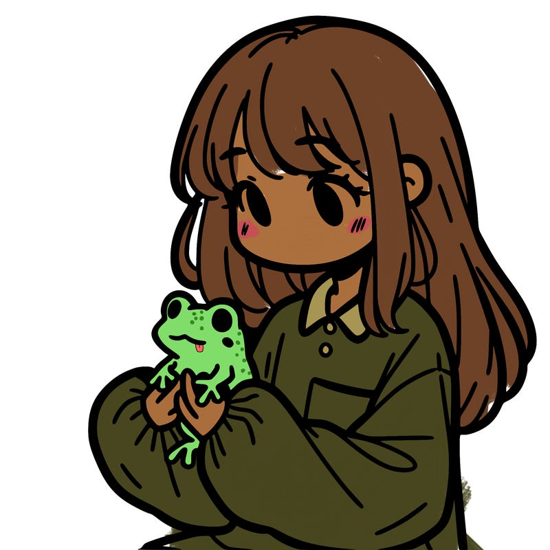 girl with long hair and a oversized shirt. and she is holding a frog