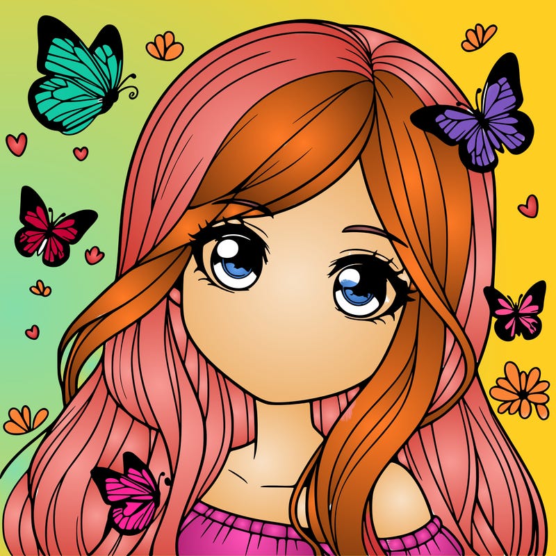 realistic girl with butterflies around her