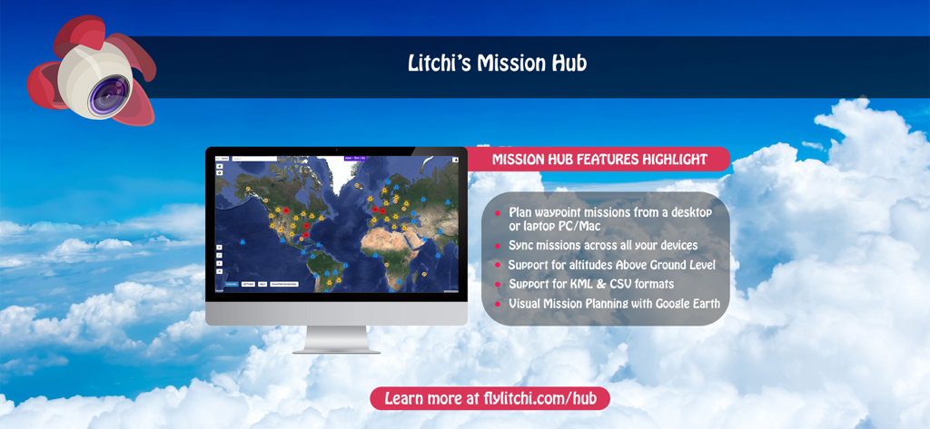 Litchi Mission Hub desktop interface for planning drone waypoint missions on a PC or Mac.