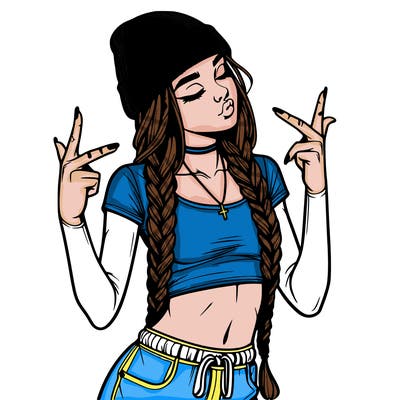 realistic teenage girl with braids and a beanie and crop top doing 🫶🏼