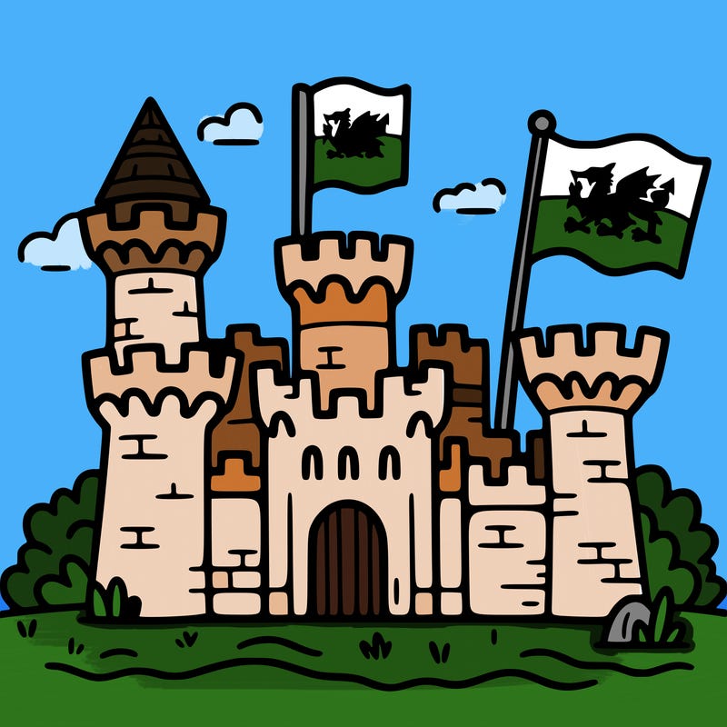 wales flag with a castle