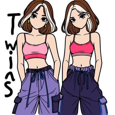 two girls with crop top with baggy pants