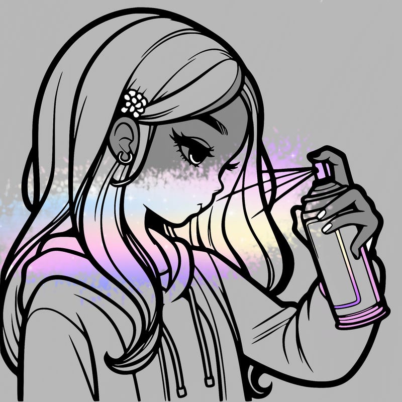 a realistic girl spray painting