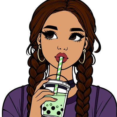 realistic girl with braided hair drinking boba
