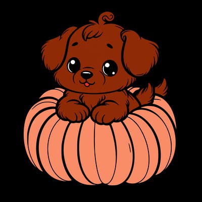 cute little puppy in a pumpkin