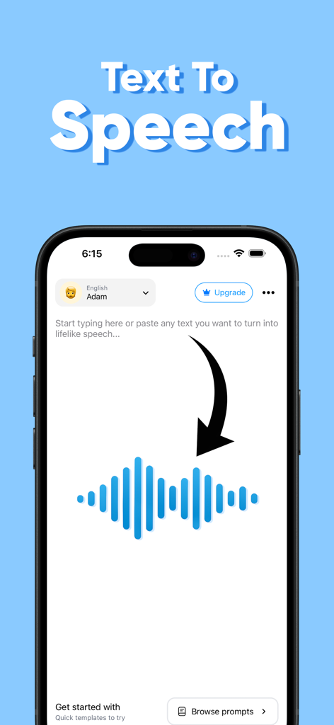 Voice AI - Labs AI Voices - Interfaz de la aplicación Voice AI mostrando la conversión de texto a voz con una forma de onda de audio