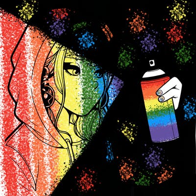 a realistic girl, spray painting